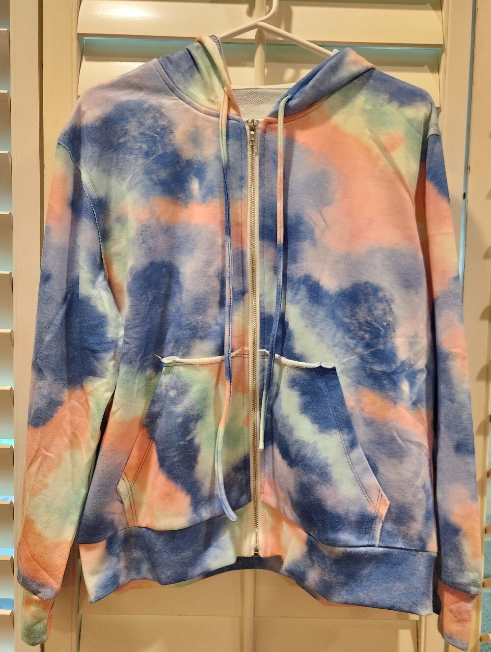 Pastel Tie-Dye Zip Hoodie - Women's Casual Jacket, Size L